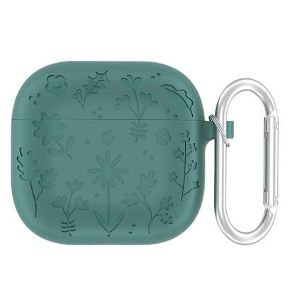 Creative Floral Engraved Silicone Case for AirPods 4 with Keychain