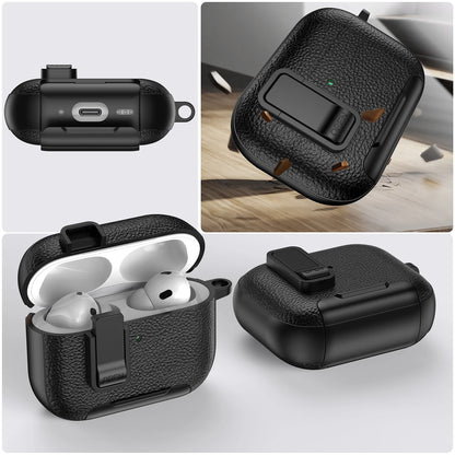 2025 New AirPods Pro 3 Leather Protective Case with Secure Lock & Bracket Cover
