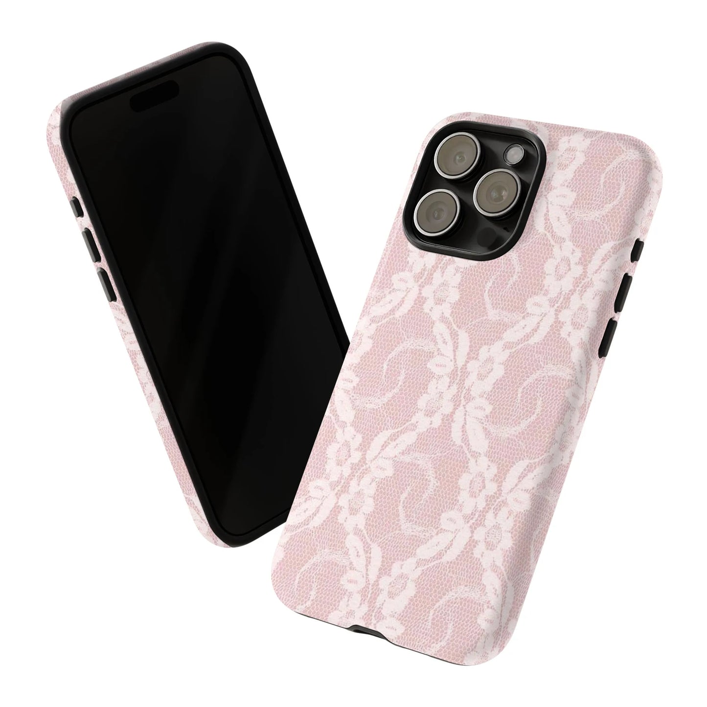 Pink Floral Lace Tough Case for iPhone 17 16 15 14 13 12 11 Pro Max Plus