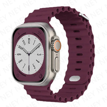 Ocean Silicone Strap for Apple Watch Ultra 2 & Series 9–3 SE, Adjustable 40–49mm Band