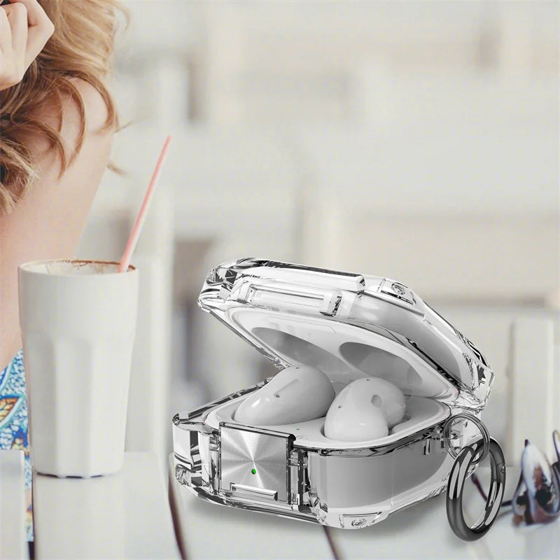 Secure Lock Transparent Case for Samsung Galaxy Buds Pro, Live, Buds 2, FE