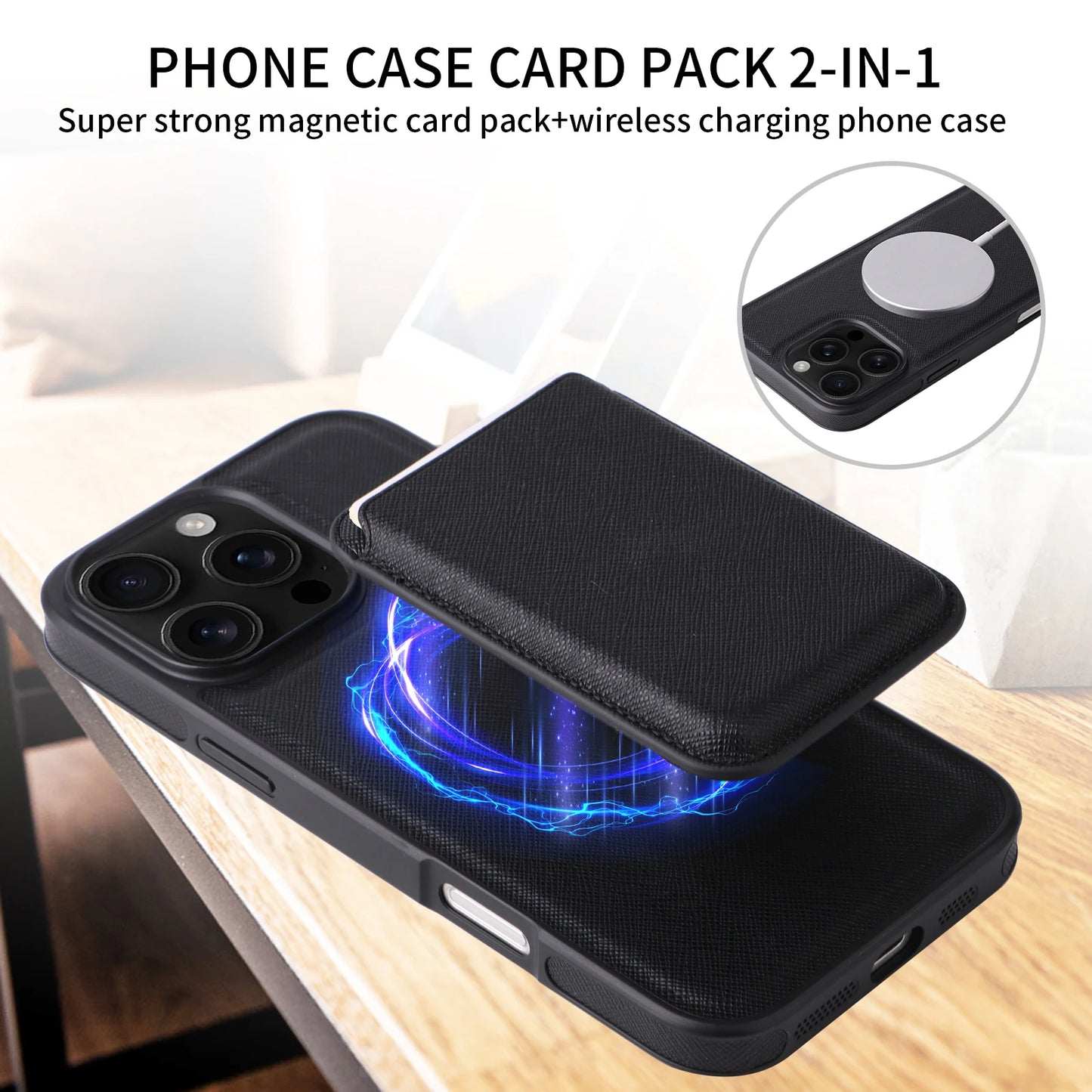 2-in-1 Luxury Cross-Grain Leather MagSafe Case for iPhone 16 Pro Max 16E 16 Plus