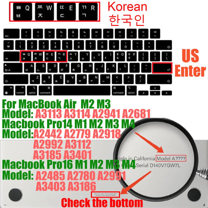 Keyboard Cover for MacBook Pro/Air 2022–2024 M1–M4 Chip 14–16 Inch