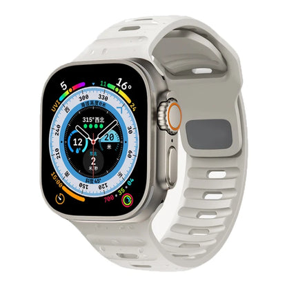 Durable and comfortable silicone strap compatible with Apple Watch Series 5–9 & Ultra.