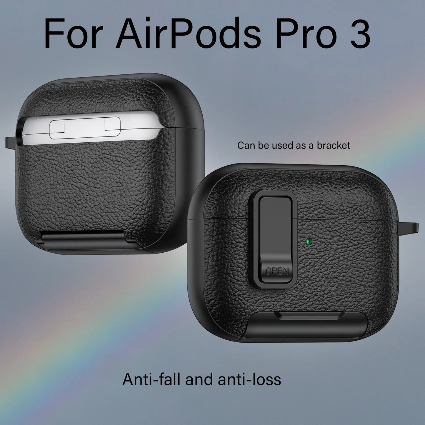 2025 New AirPods Pro 3 Leather Protective Case with Secure Lock & Bracket Cover