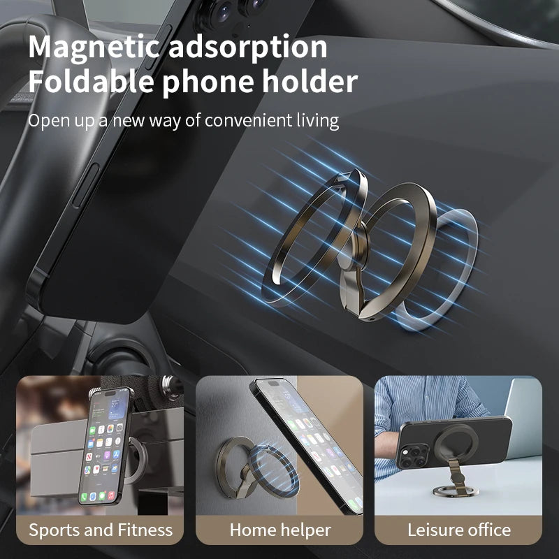 3-in-1 MagSafe Magnetic Finger Ring Grip & Double-Sided Phone Stand for iPhone 17–12