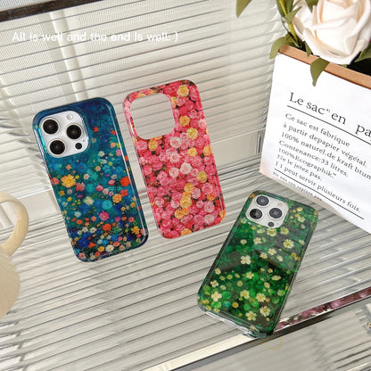 Korean INS Glitter Flowers Spring Vibe Case for iPhone 11–16 Pro Max Plus