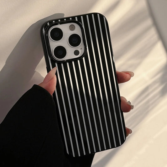 Black & White Striped Minimalist Case – INS Couple Soft Silicone for iPhone 11–16
