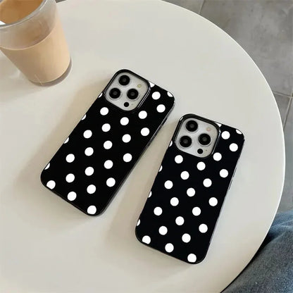 INS Polka Dots Black Phone Case for iPhone 16–7 Pro Max Creative Cover