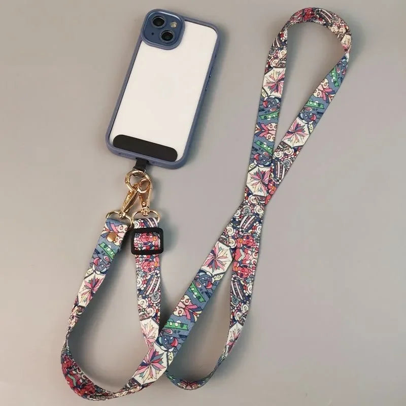 Universal Retro Pattern Phone Lanyard Adjustable Crossbody Anti-Lost Strap