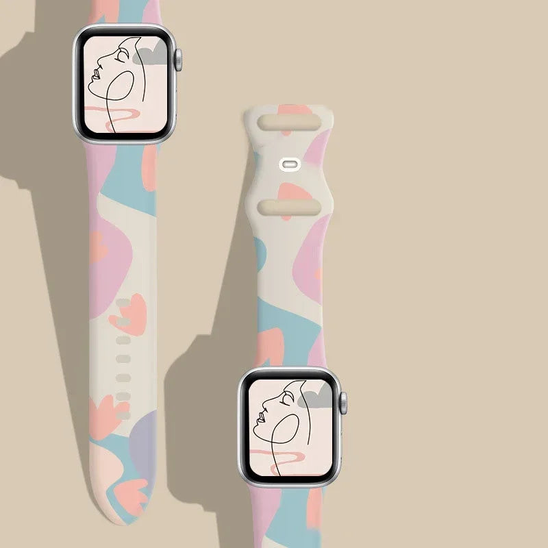 Black Unity Printed Silicone Band for Apple Watch (38–49 mm, Ultra 2, SE–9)