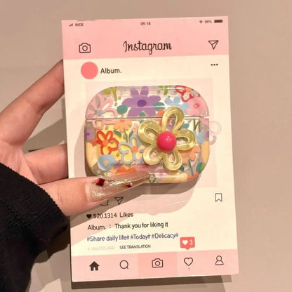 Flower TPU Earphone Case with Beaded Keychain | Shockproof for AirPods 1–4