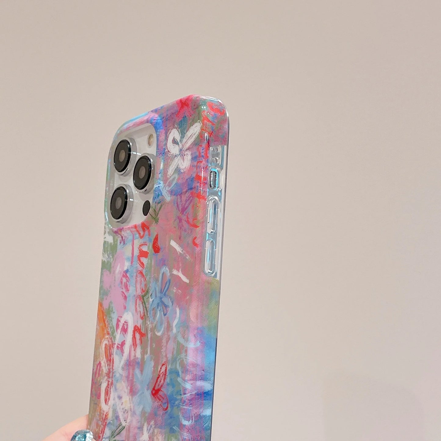 Korean Graffiti Flower Double-Layer Case for iPhone 16 15 14 13 12 Pro Max