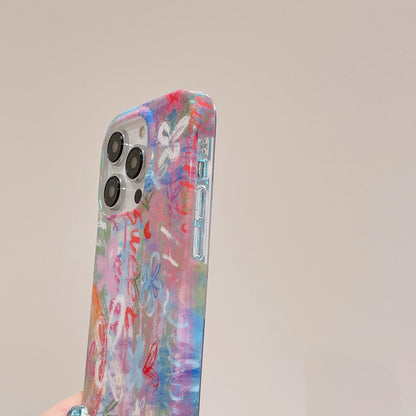 Korean Graffiti Flower Double-Layer Case for iPhone 16 15 14 13 12 Pro Max