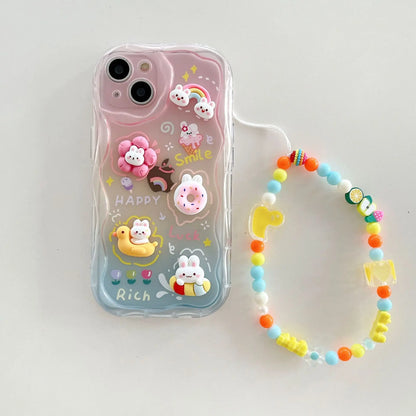 Soft Cartoon Rainbow Rabbit Phone Case for iPhone 16, 15, 14, 13, 12, 11 Pro Max