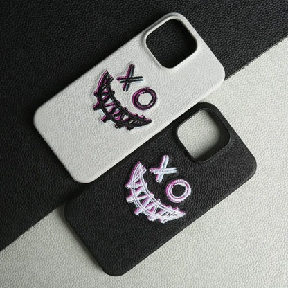 Stylish Embroidered Genuine Leather Case for iPhone 16 Pro Max to 11