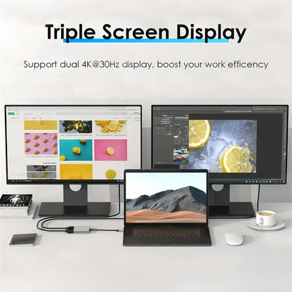 4-in-1 USB-C Docking Station Dual HDMI 4K@60Hz Adapter USB 3.0 HUB Splitter