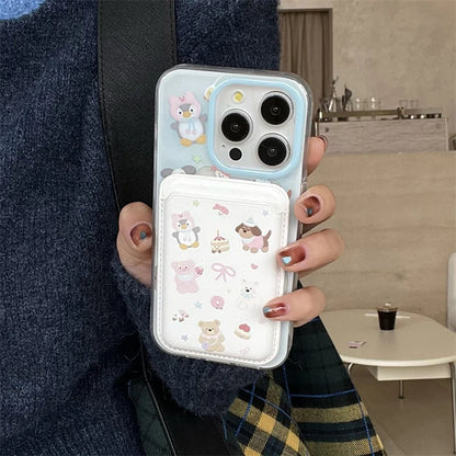 Cute Magnetic Stand Case with Card Holder for iPhone 15/16