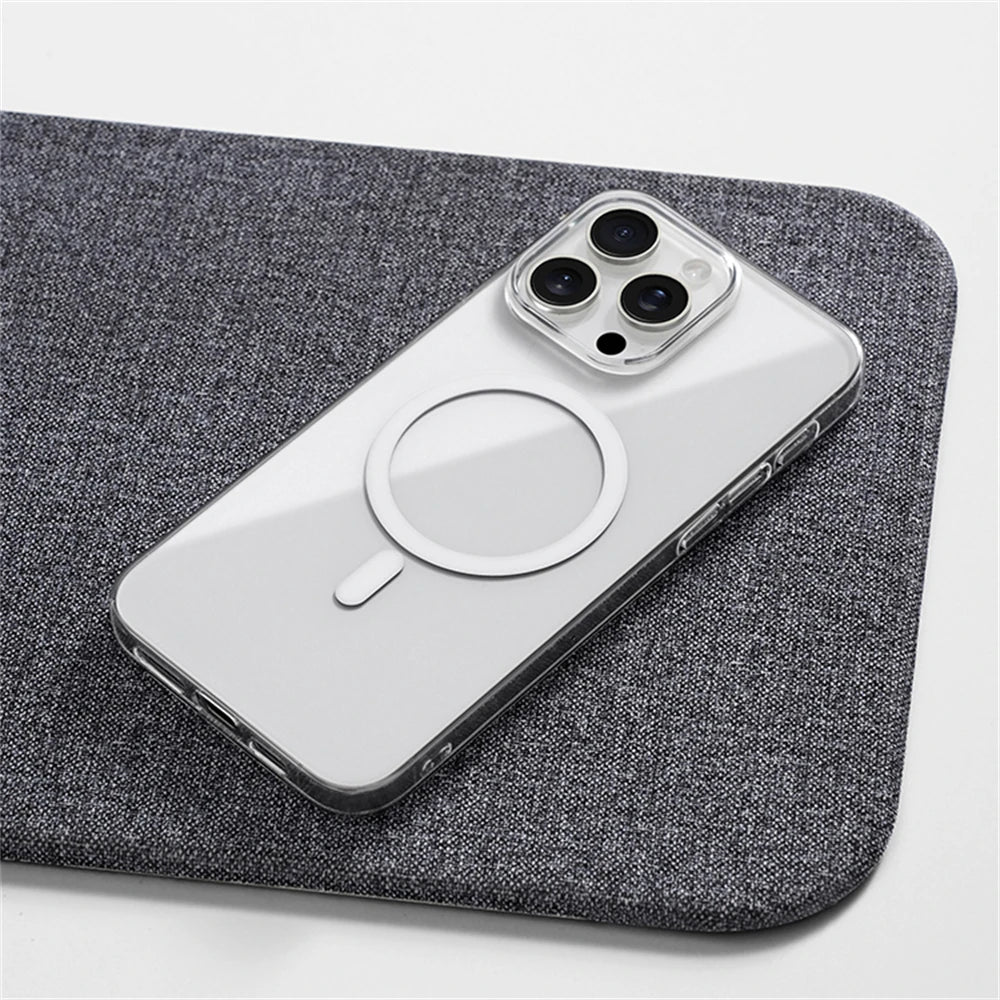 Ultra Thin Clear Magnetic Case for iPhone 16 15 14 13 12 Pro Max Plus HD PC