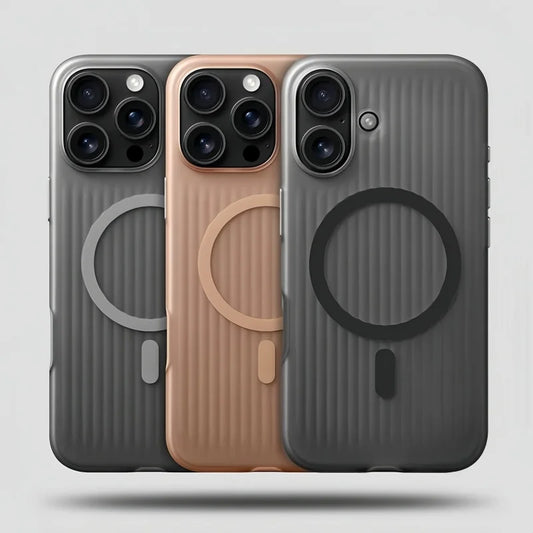 Corrugated Pattern MagSafe Case for iPhone 12–16 Pro Max Matte Shockproof Cover