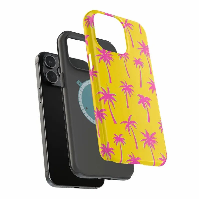 Luxury Pink Coconut Tree Case for iPhone 17–7 Pro Max Double-Layer Cover