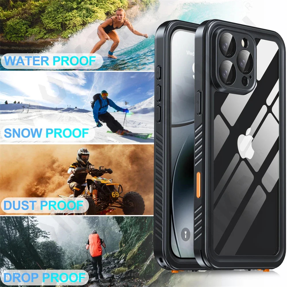 IP68 Waterproof Metal Case for iPhone 16–11 Pro Max – Underwater Cover