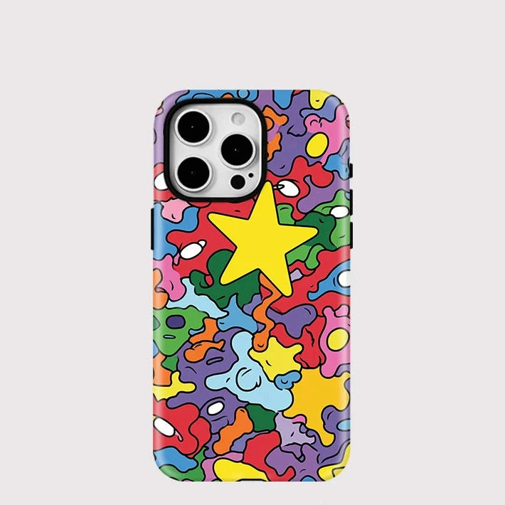 Colorful Star MagSafe Case for iPhone 16–11 | Matte 2-in-1 Magnetic Cover