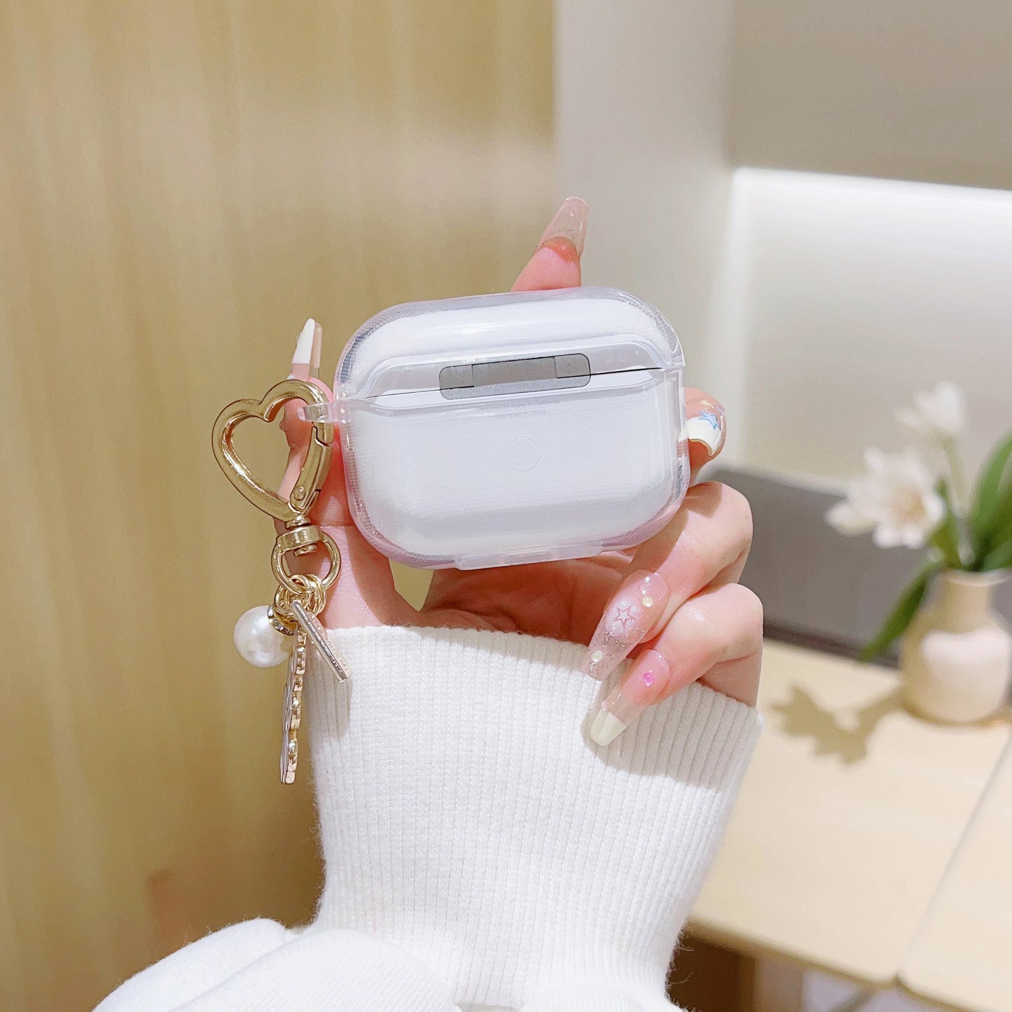 Pink Cherry Blossom Case for AirPods Pro 2/1/3 with Pearl & Butterfly Charm