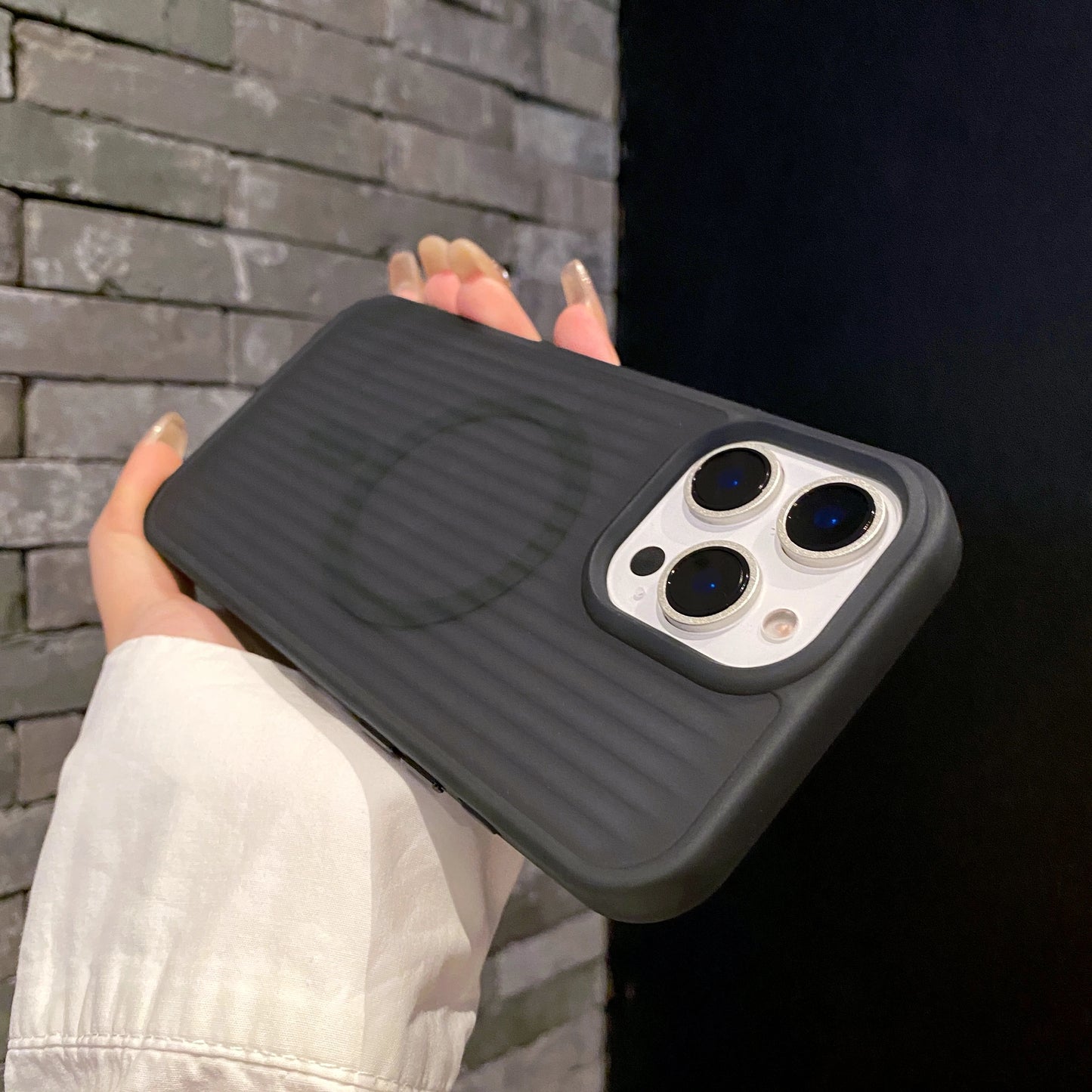 Corrugated Pattern MagSafe Case for iPhone 12–16 Pro Max Matte Shockproof Cover