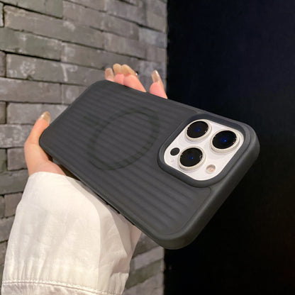 Corrugated Pattern MagSafe Case for iPhone 12–16 Pro Max Matte Shockproof Cover