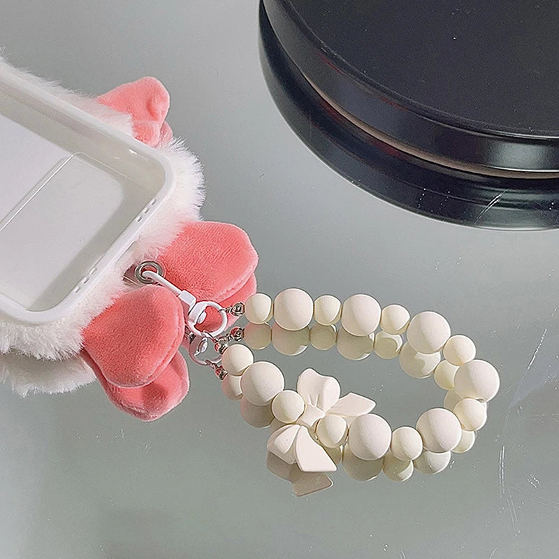 Sweet Pink Bow Beaded Keychain – Phone Strap, Earphone Bag & Keyring Charm