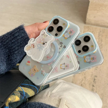 Cute Magnetic Stand Case with Card Holder for iPhone 15/16