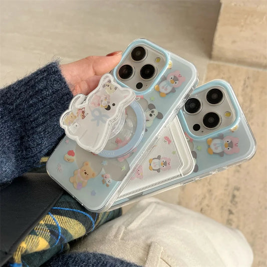 Cute Magnetic Stand Case with Card Holder for iPhone 15/16