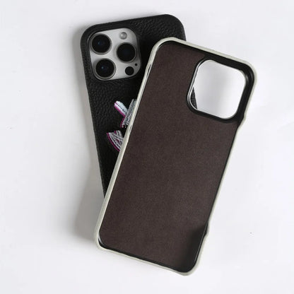 Stylish Embroidered Genuine Leather Case for iPhone 16 Pro Max to 11