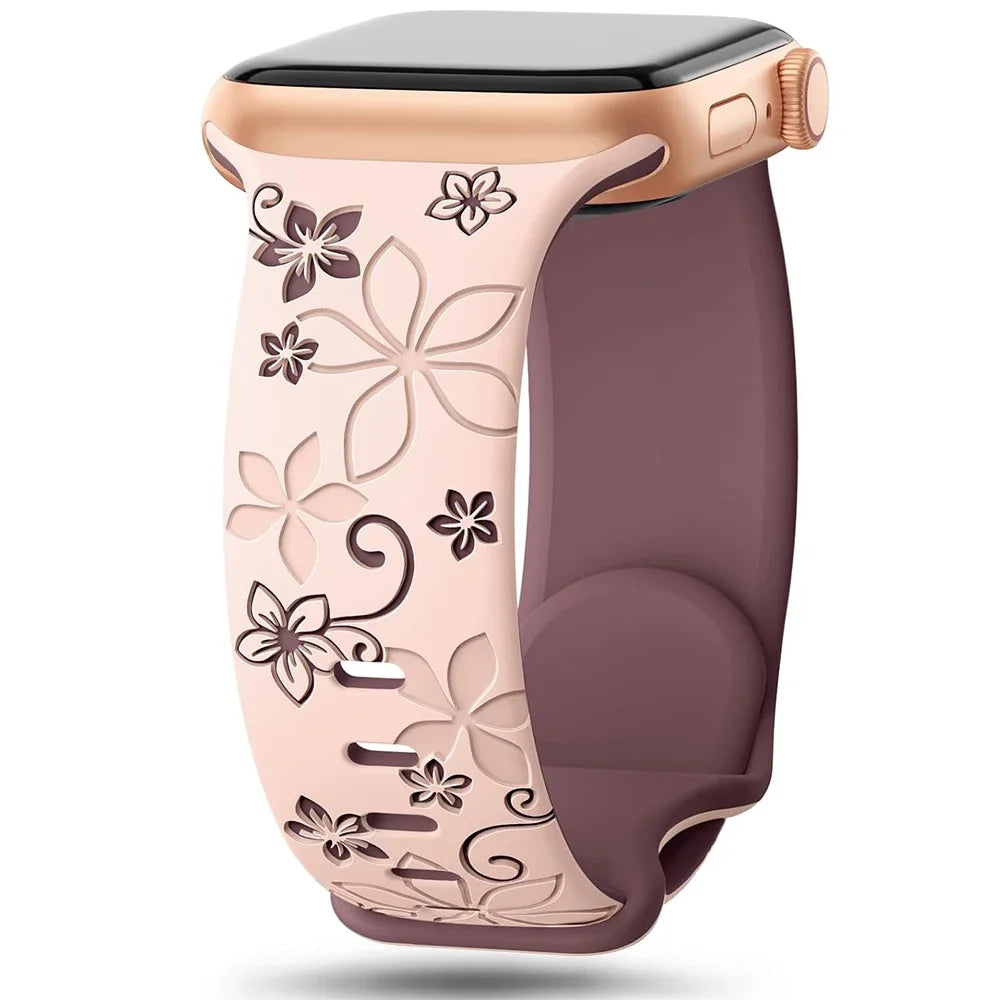 Engraved Silicone Band for Apple Watch Ultra SE 9 8 7 6 – Women’s Strap