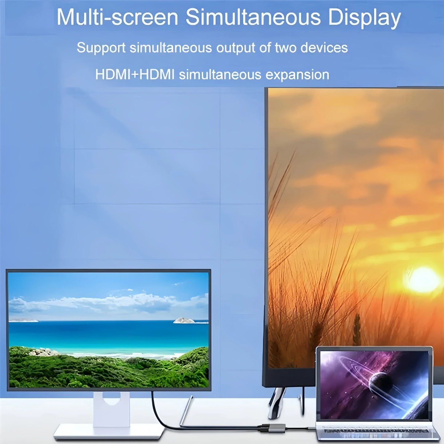 4-in-1 USB-C Docking Station Dual HDMI 4K@60Hz Adapter USB 3.0 HUB Splitter