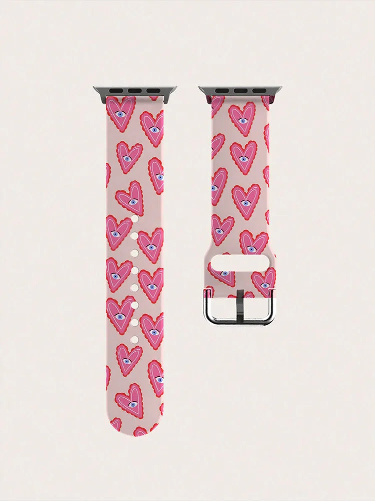 Pink Heart Eyes Band for Apple Watch Ultra 3 & Series 11–3 | Cute Fun Strap