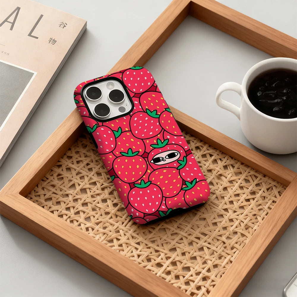 Playful Strawberry Pattern Case for iPhone 17 16 15 14 13 12 Pro Max Plus