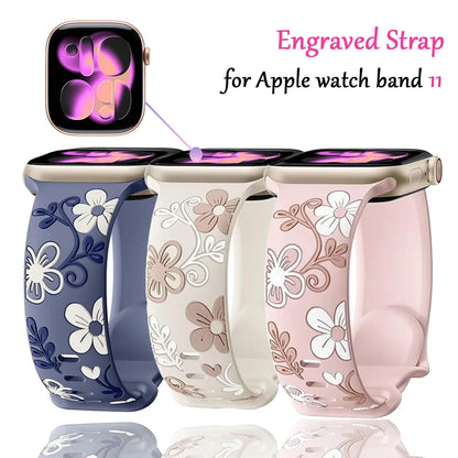 Engraved Strap For Apple Watch Band 11 10 42mm 46mm Silicone Correa Bracelet iWatch Series 10 9 8 7 SE 6 45/44/40mm Ultra2/3