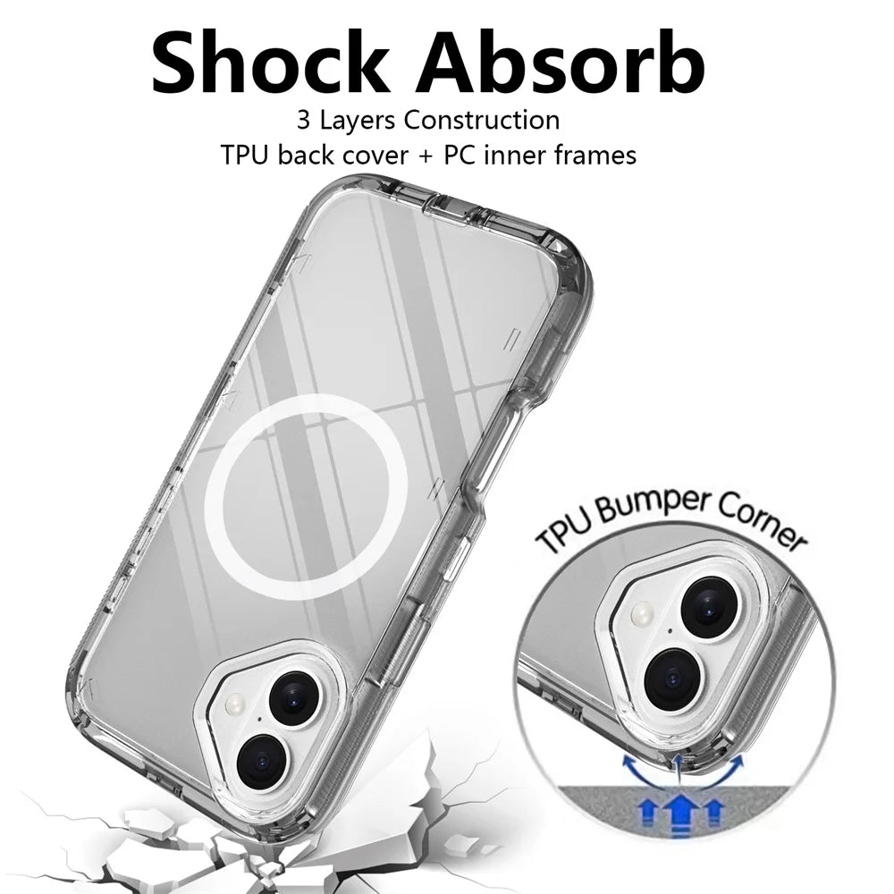 Luxury 3-Layer Magnetic Clear Armor Case for iPhone 12–16 Pro Max