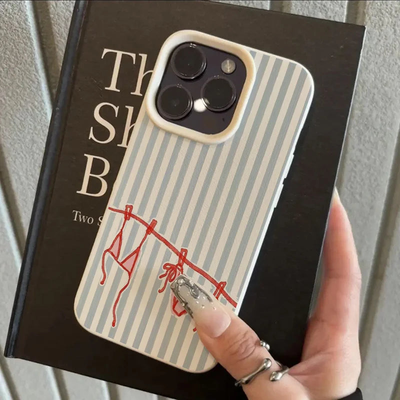 Fresh striped lichee cover, elegant soft TPU, shockproof for iPhone 16-11.