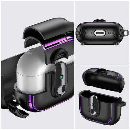 Armor Locking Earphone Case for AirPods 2/3/Pro/4 with Purple Stripes