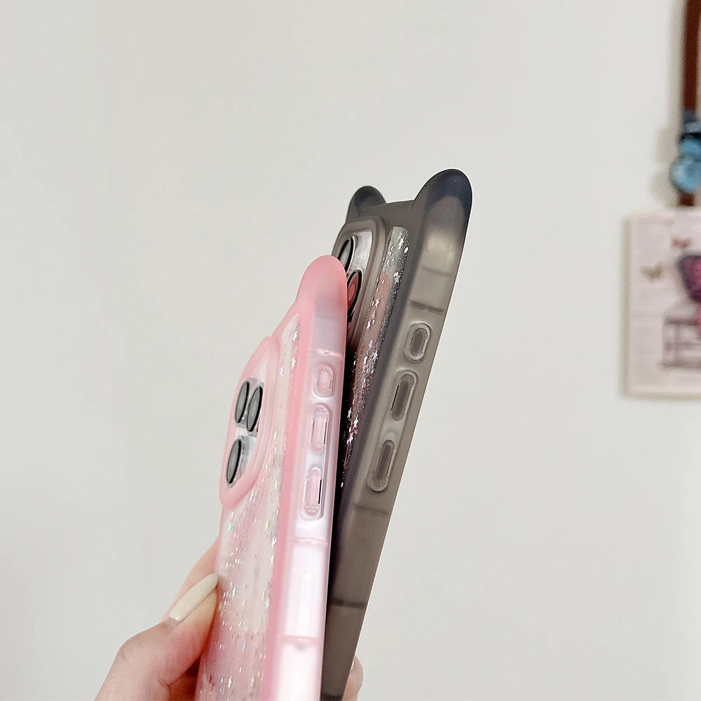 Cute Cat Ear Glitter Transparent Case for iPhone 16 15 14 13 12 11 Pro Max