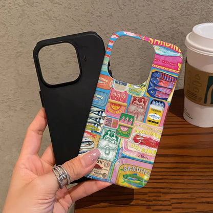 Design-Conscious Sardine Cans 2-in-1 Tough Glossy Phone Case for iPhone 17–7 Plus XR