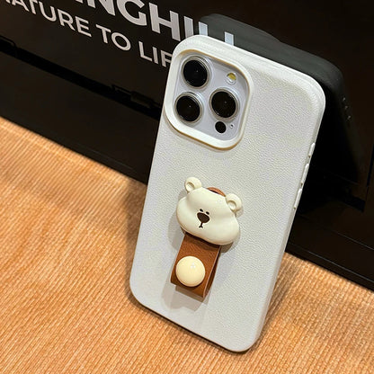 Korean 3D Bear Ring Holder Phone Case for iPhone 15 14 13 12 11 Pro Max
