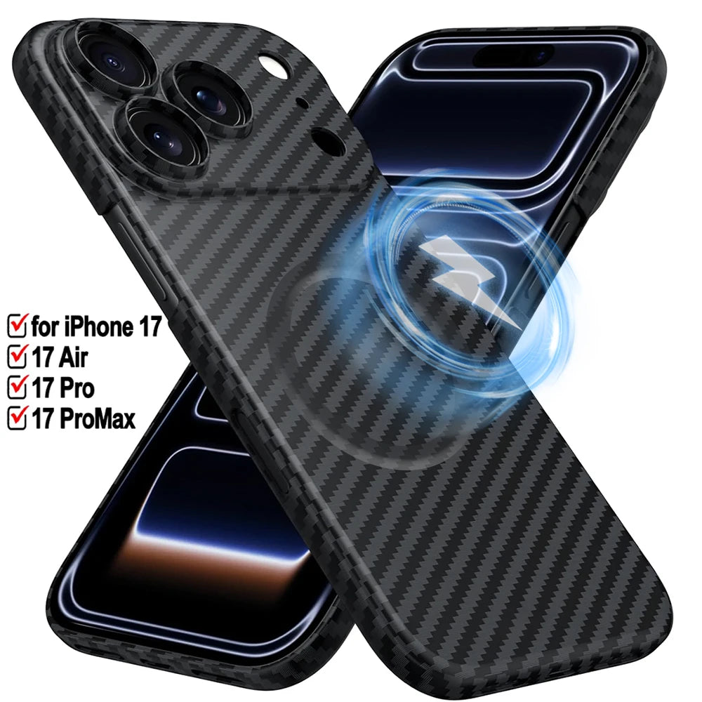 Carbon Fiber Magnetic Case for iPhone 17 Series | Slim TPU Shockproof Cover
