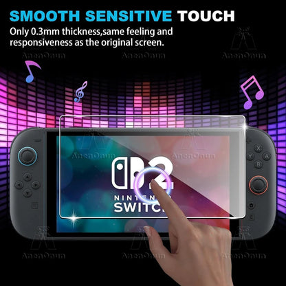 HD Tempered Glass Screen Protector for Switch 2 – 9H Shatterproof, 2.5D Edge