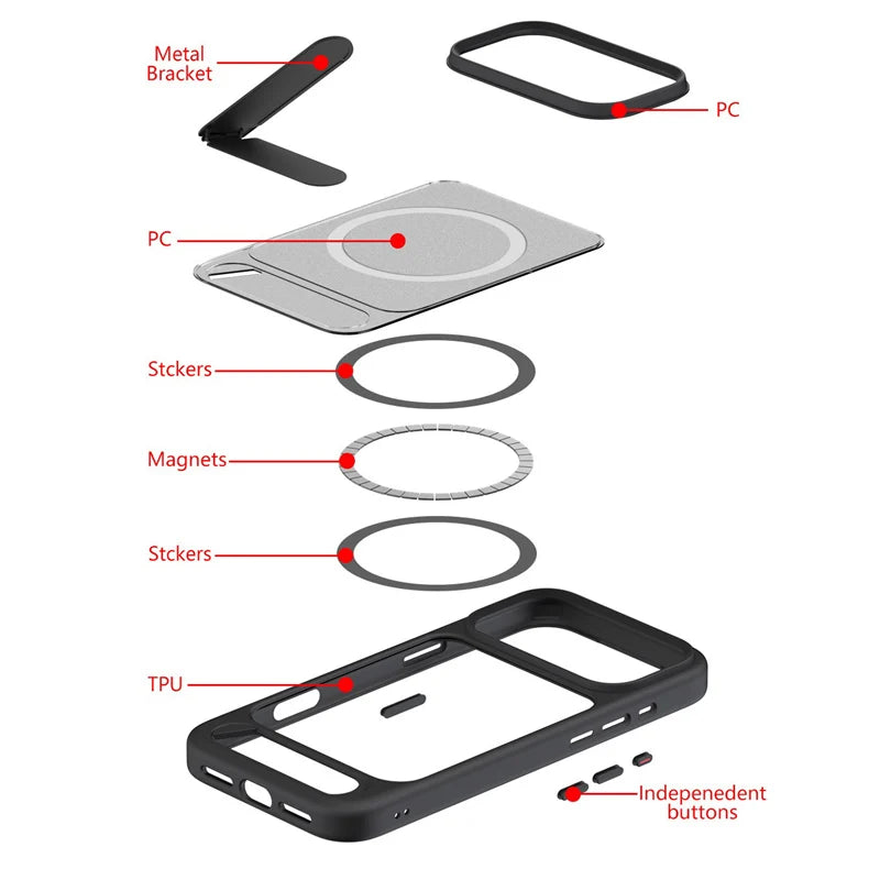 Invisible Folding Kickstand MagSafe Case for iPhone 14–17 Pro & 15–16 Pro Max