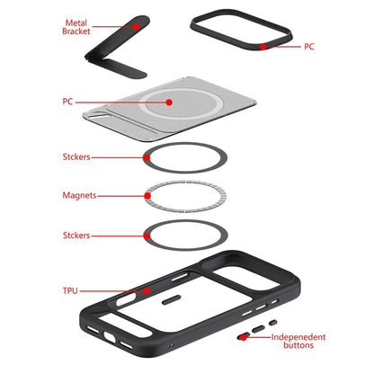 Invisible Folding Kickstand MagSafe Case for iPhone 14–17 Pro & 15–16 Pro Max