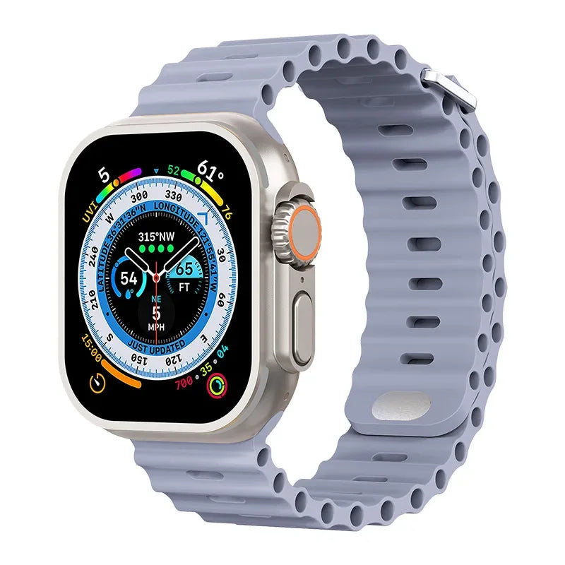 Ocean Silicone Strap for Apple Watch Ultra 3/2 & Series 11–4 SE Band